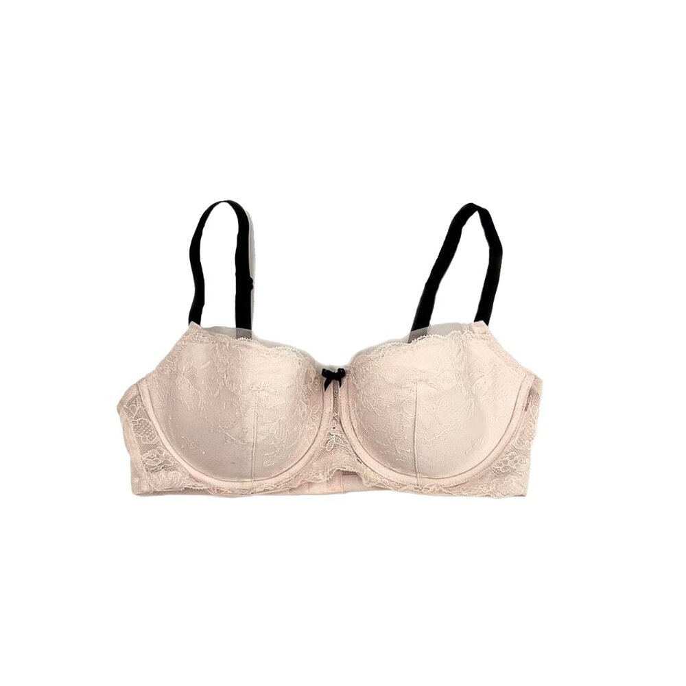 blush padded floral embroidered lace trim lined underwire demi bra | sz 36c - Picture 2 of 6